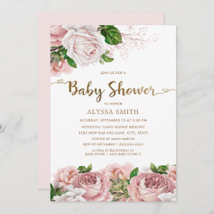 Blush Pink Floral Baby Girl Babydusche Script Einladung