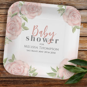 Blush Pink Floral Baby Girl Dusche Pappteller