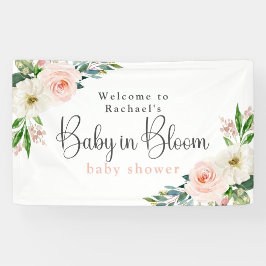 Blush Pink Floral Baby in Bloom Baby Dusche Banner (Horizontal)