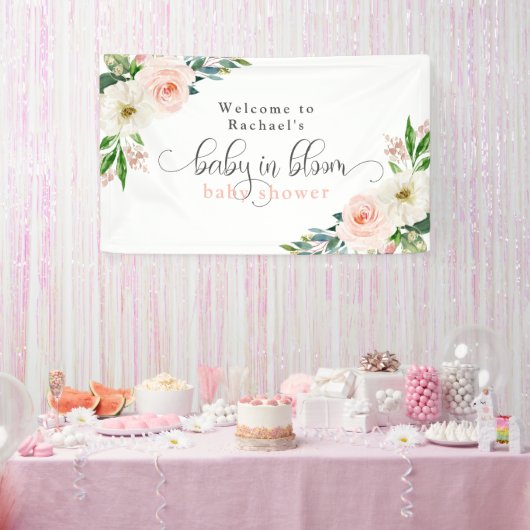 Blush Pink Floral Baby in Bloom Baby Dusche Banner (Party)