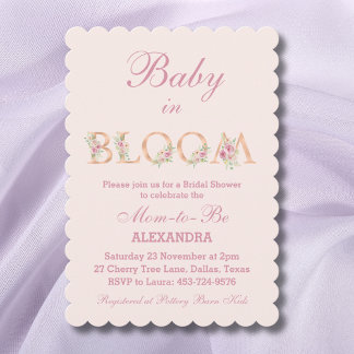 Blush Pink Floral Baby in Bloom Baby Dusche Einladung