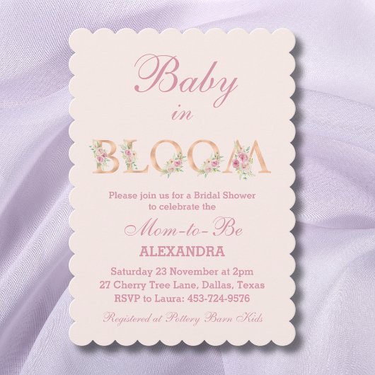 Blush Pink Floral Baby in Bloom Baby Dusche Einladung