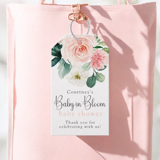 Blush Pink Floral Baby in Bloom Baby Dusche Geschenkanhänger
