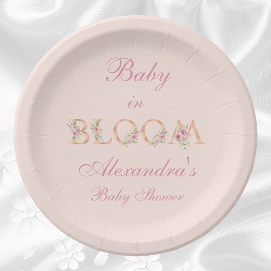 Blush Pink Floral Baby in Bloom Baby Dusche Pappteller