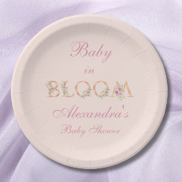 Blush Pink Floral Baby in Bloom Baby Dusche Pappteller