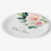 Blush Pink Floral Baby in Bloom Baby Dusche Pappteller (Schrägansicht)