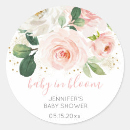 Blush Pink Floral Baby in Bloom Baby Dusche Runder Aufkleber