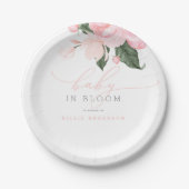 Blush Pink Floral Baby in Bloom Girl's Baby Shower Pappteller (Vorderseite)