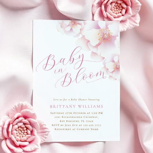 Blush Pink Floral Baby in Blütendusche Einladung