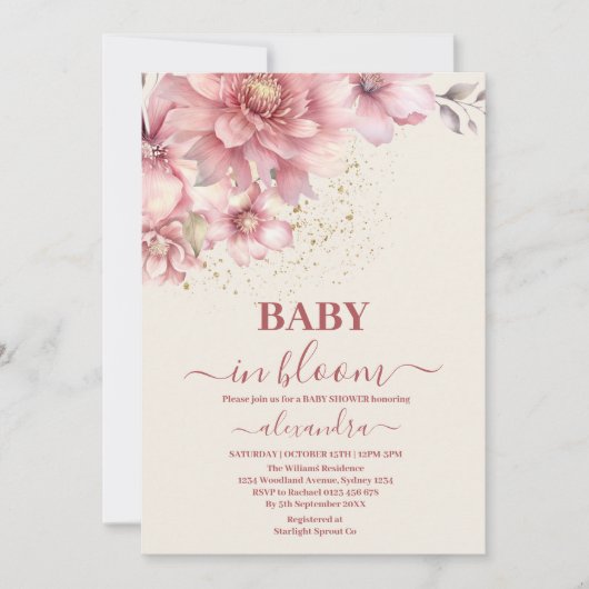 Blush Pink Floral Baby in Blütenduschmädchen Einladung (Vorderseite)