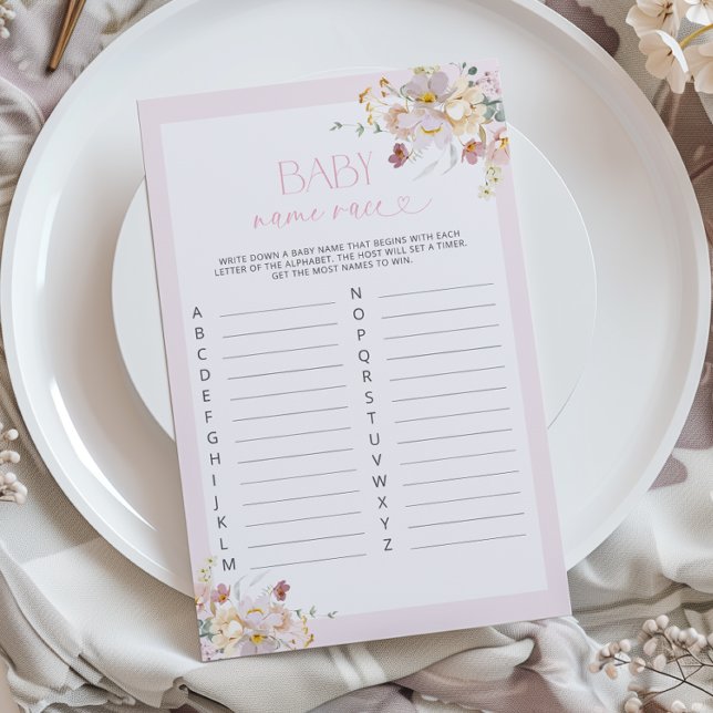 Blush Pink Floral Baby Name Race Spiel (Von Creator hochgeladen)