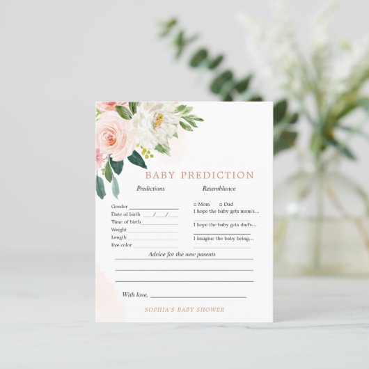 Blush Pink Floral Baby Vorhersagen & Advice Game (Stehend Vorderseite)