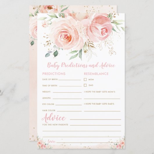 Blush Pink Floral Baby Vorhersagen und Advice Game (Vorne/Hinten)