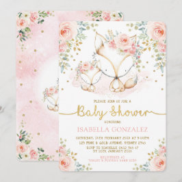Blush Pink Floral Baby Woodland Fox Girl Dusche Einladung
