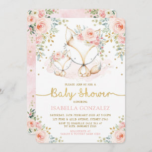 Blush Pink Floral Baby Woodland Fox Girl Dusche Einladung