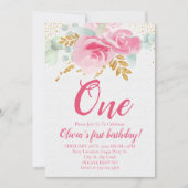 Blush Pink Floral Baby's First Birthday Einladung (Vorderseite)
