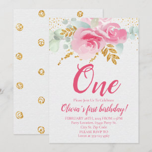 Blush Pink Floral Baby's First Birthday Einladung