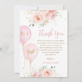 Blush Pink Floral Balloons Gold Girl Baby Dusche Dankeskarte