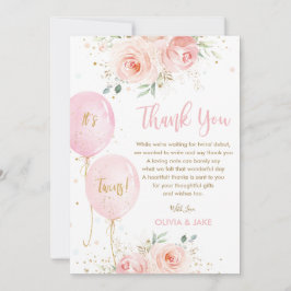 Blush Pink Floral Balloons Gold Twins Baby Dusche Dankeskarte