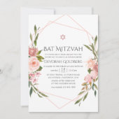 Blush Pink Floral Bat Mitzvah Einladung (Vorderseite)