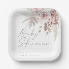 Blush Pink Floral Beautiful Baby Shower Pappteller