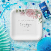 Blush Pink Floral Birthday Paper Plate Pappteller (Party)
