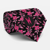 Blush Pink Floral Black Neck Tie Krawatte (Gerollt)