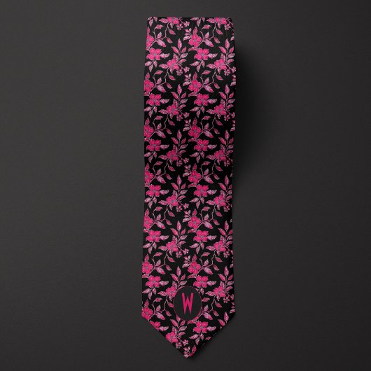 Blush Pink Floral Black Neck Tie Krawatte