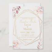 Blush Pink Floral Blätter Gold Nuestra Boda Einladung (Vorderseite)
