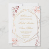 Blush Pink Floral Blätter Goldmuslimische Hochzeit Einladung (Vorderseite)