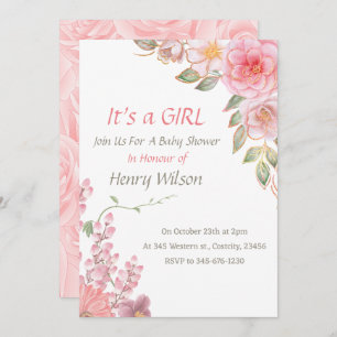 Blush Pink Floral Bloom Baby Shower Girl Einladung