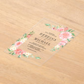 Blush Pink Floral Bloom Roses Wedding Acryleinladungen (Ablage )