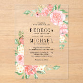 Blush Pink Floral Bloom Roses Wedding Acryleinladungen (Vorderseite)