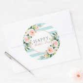 Blush Pink Floral Blue Streifen Muttertag Runder Aufkleber (Umschlag)