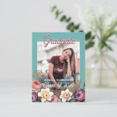 Blush Pink Floral Boho Abschluss Ankündigung Postkarte (Stehend Vorderseite)