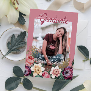 Blush Pink Floral Boho Abschluss Ankündigung Postkarte