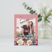 Blush Pink Floral Boho Abschluss Ankündigung Postkarte (Stehend Vorderseite)