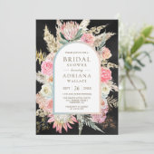 Blush Pink Floral Boho Pampas Black Brautparty Einladung (Stehend Vorderseite)