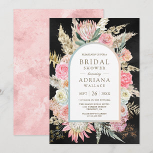 Blush Pink Floral Boho Pampas Black Brautparty Einladung