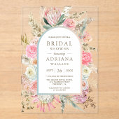 Blush Pink Floral Boho Pampas Grass Bridal Shower Acryleinladungen (Vorderseite)
