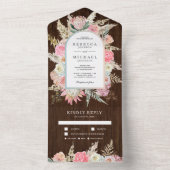 Blush Pink Floral Boho Pampas Grass Wood Wedding All In One Einladung (Innen Boden)