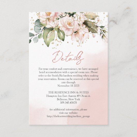 Blush Pink Floral Boho Wedding Details Card Chic Begleitkarte (Vorderseite)