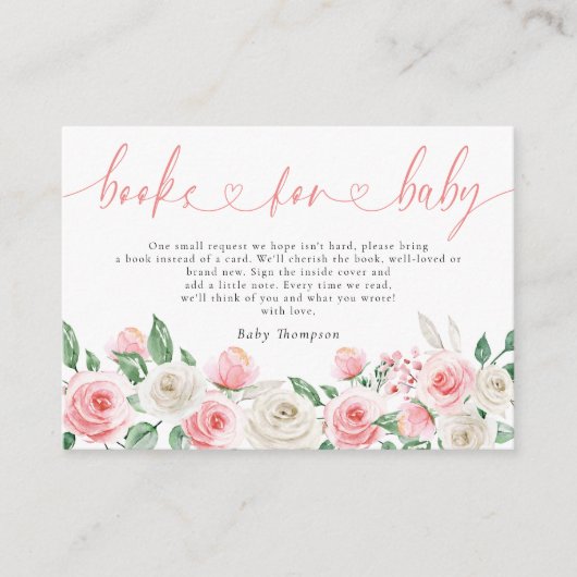Blush Pink Floral Books for Baby Girl Baby Shooter Begleitkarte (Vorderseite)