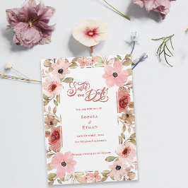 Blush Pink Floral Botanical Wedding Save the Date Einladung