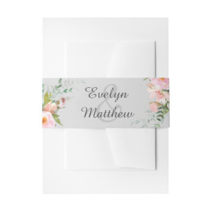 Blush Pink Floral Bouquet auf Light Gray Wedding Einladungsbanderole