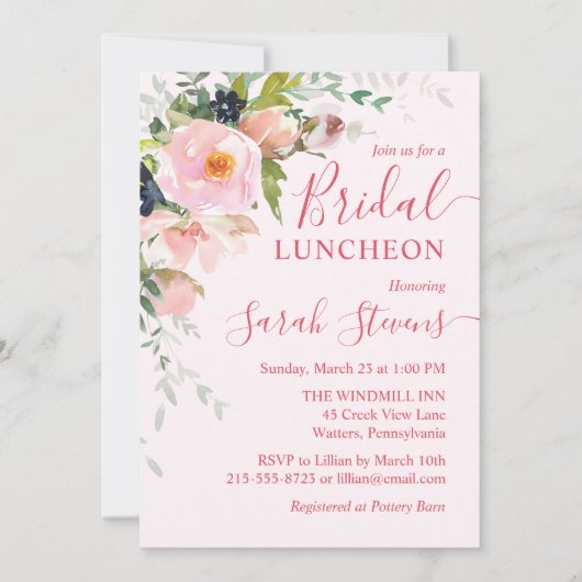 Blush Pink Floral Bouquet Bridal Luncheon Einladung (Vorderseite)