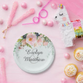 Blush Pink Floral Bouquet mit blauem Brautparty Pappteller (Party)