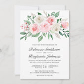 Blush Pink Floral Bouquet QR Code Hochzeit Einladung (Vorderseite)