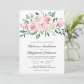 Blush Pink Floral Bouquet QR Code Hochzeit Einladung (Stehend Vorderseite)