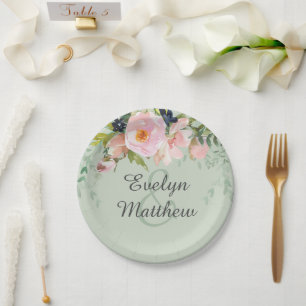 Blush Pink Floral Bouquet Sage Green Brautparty Pappteller